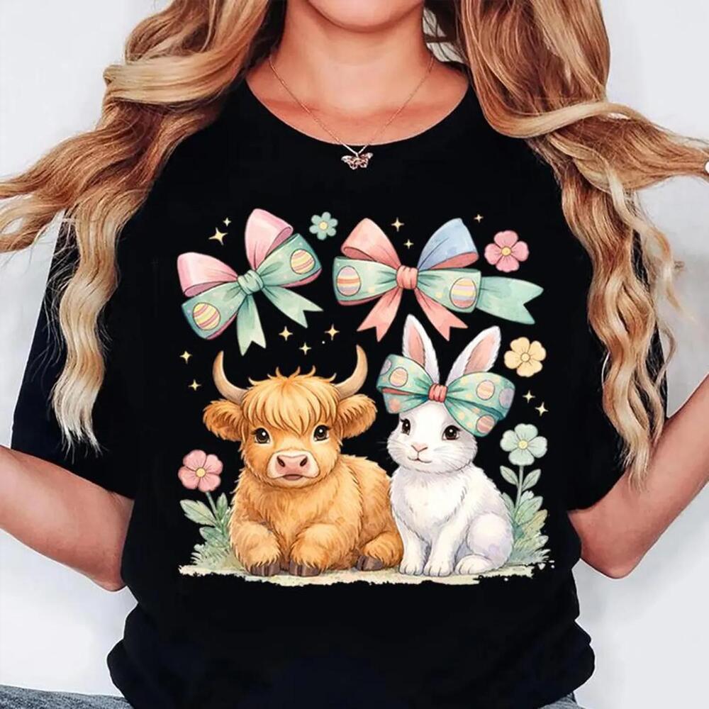 Easter Bunny Shirt Cute Cow Bunny Tee, Coquette Easter Shirt, Spring